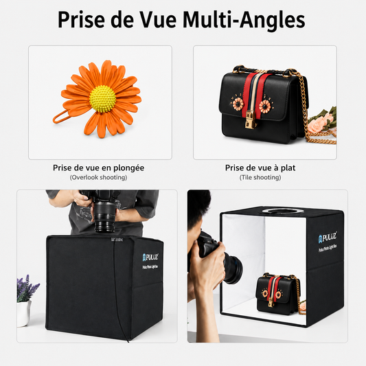 Boîte de Studio Photo Portable Professionnelle (PULUZ) avec Anneau Lumineux LED Réglable et 6 Fonds de Couleur