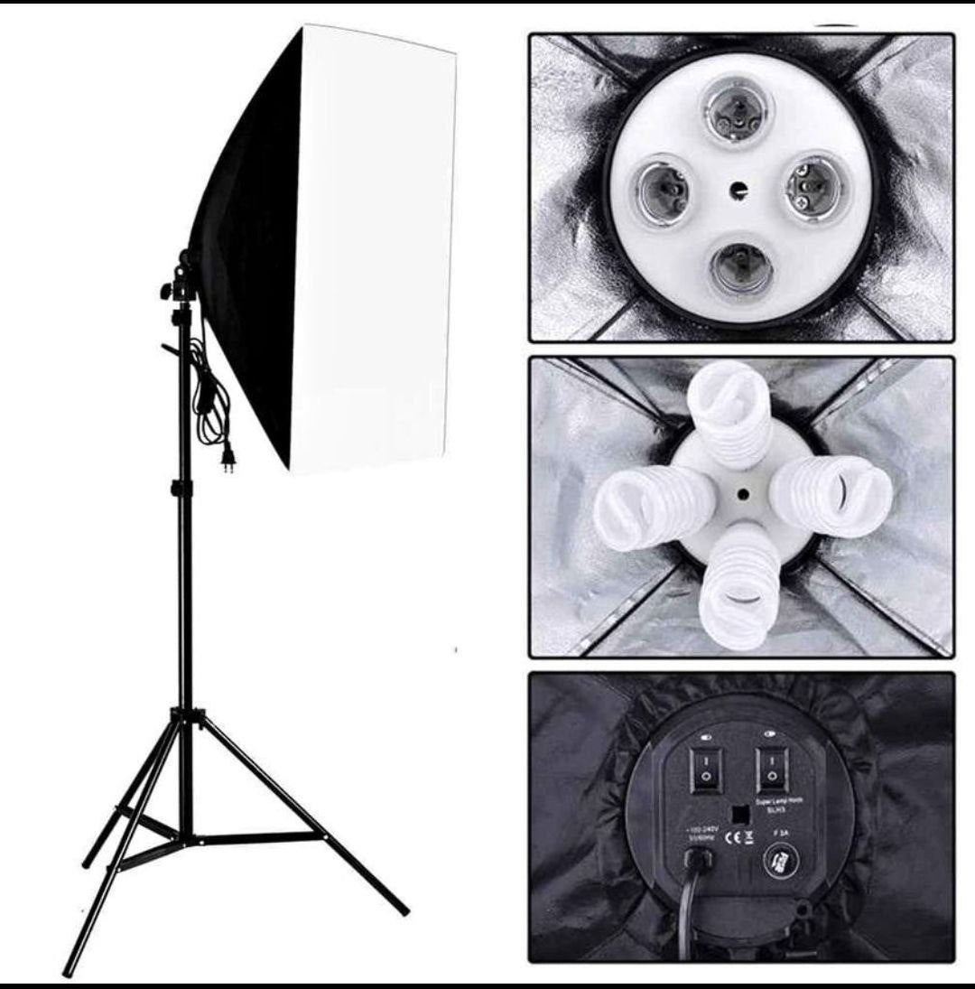 Kit d'Éclairage Studio Softbox Professionnel à 4 Lampes avec Trépied Réglable Description du produit