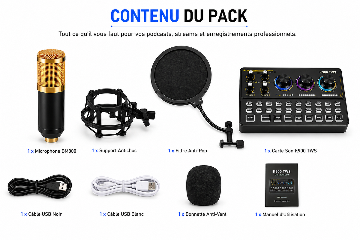 Description – Pack Microphone BM800 + Carte Son K900 TWS